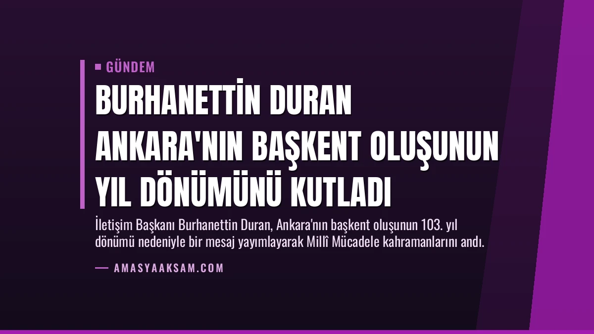 Burhanettin Duran Ankara’nın başkent oluşunun yıl dönümünü kutladı